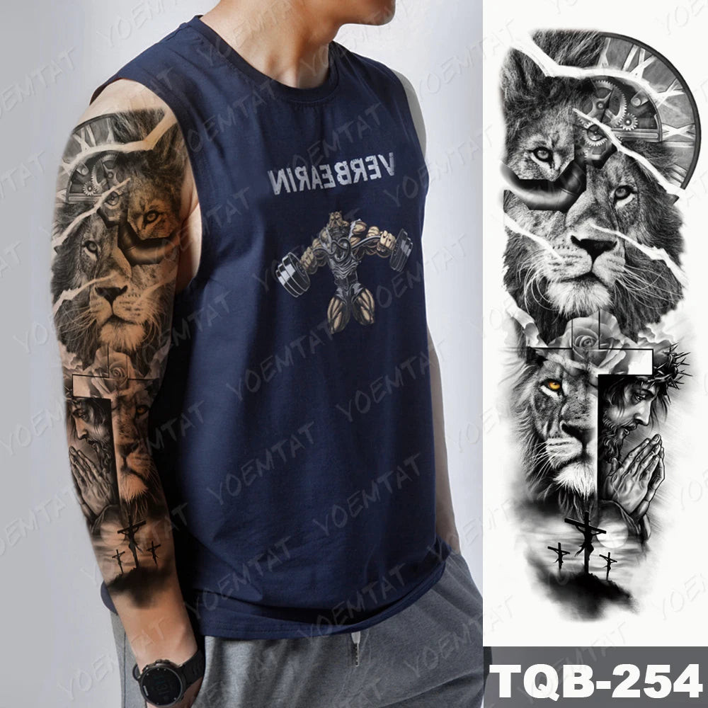 Large Arm Sleeve Tattoo Black Maori Totem Waterproof Temporary Tatto Sticker Tribal Flame Body Art Full Fake Tatoo Women Men