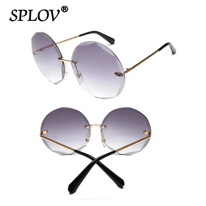 Round Rimless Sunglasses Women Men Vintage Oversized Gradient Sun Glasses Ladies Luxury Shades Female Stylish Eyewear Oculos