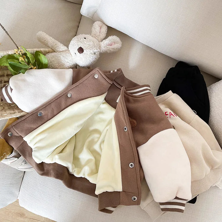 Toddler Infant Baby Boys Girls Clothes Cute Fleece Winter Warm Baby Jacket Casual Baseball Uniform Outerwear Kids Coat