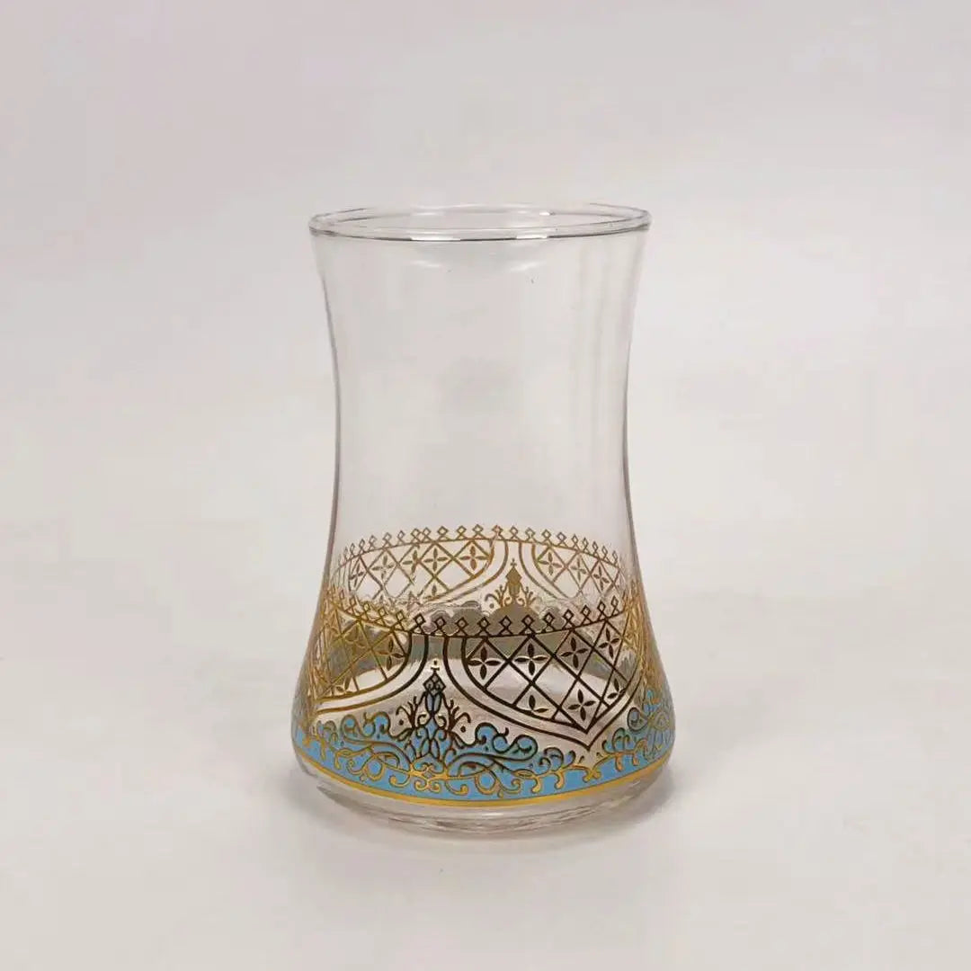 Turkish Tea Glasses Cups Set Saucers with Spoon Coffee Cup Romantic Exotic Glass Tea Cup Blue Gold Kitchen Decoration Drinking