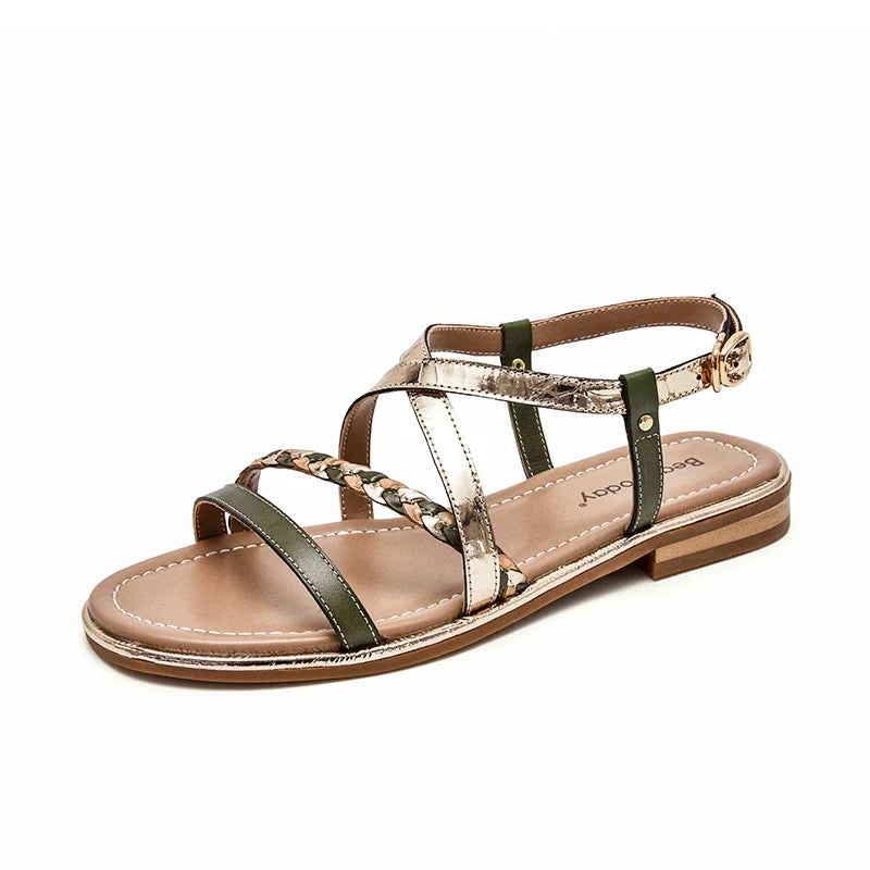 BeauToday Gladiator Sandals Women Genuine Cow Leather Twist Band Designer Flats Slingback Summer Female Flat Heel Shoes 32303