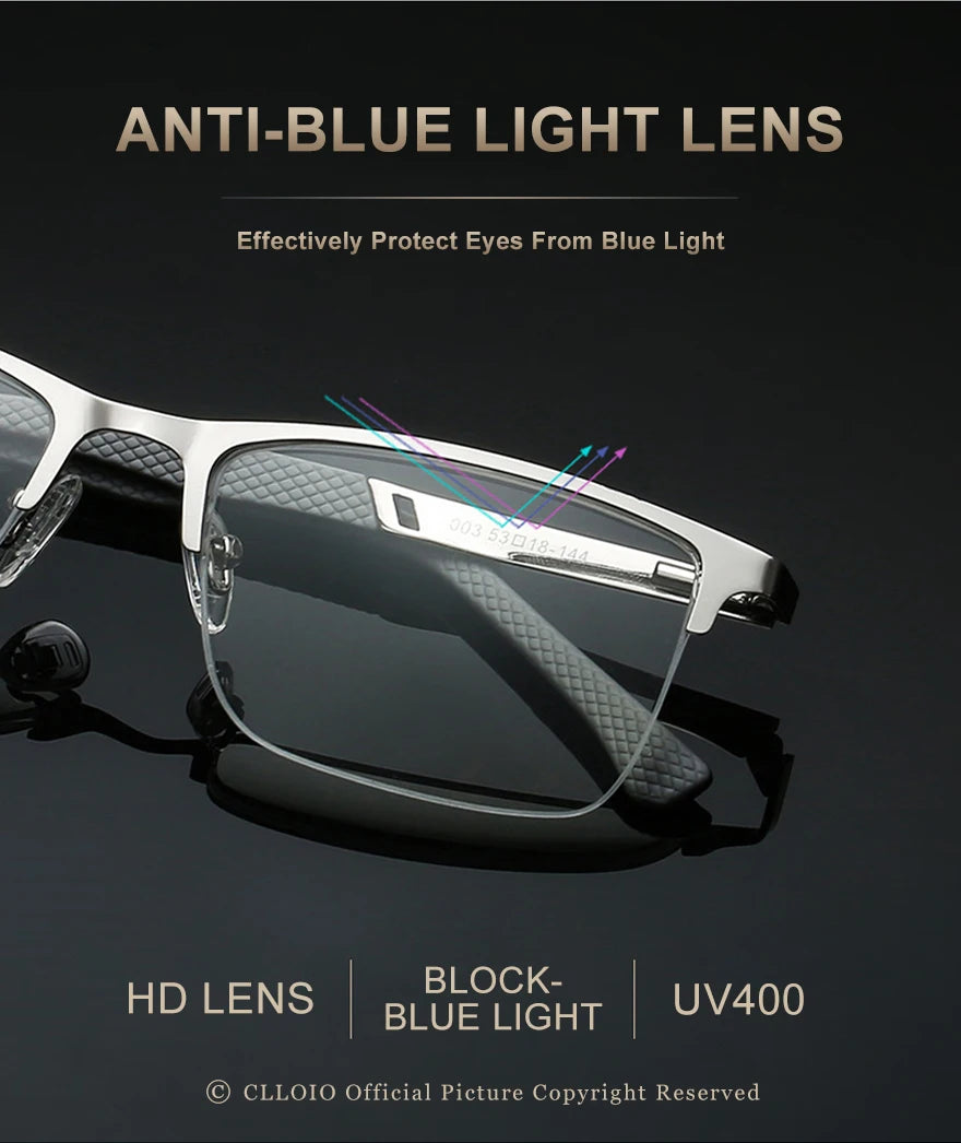 CLLOIO New Progressive Multifocus Reading Glasses Men Business Anti Blue Light Presbyopic Glasses Spring Hinge Diopters Eyewear