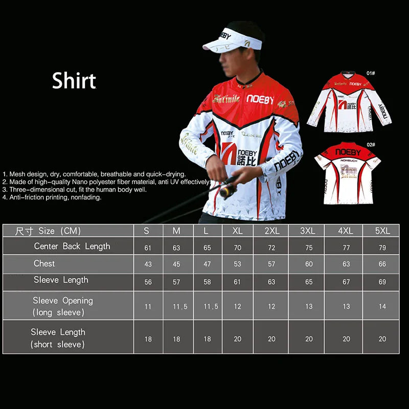 Noeby Long Sleeve Shirt Fishing Clothes Quick Dry Anti-friction Printing Clothes Fishery Fishing Supplies Accessories Clothing
