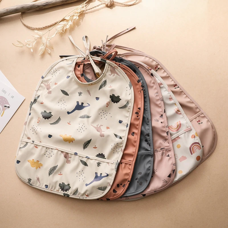 Let's Make Bib with Pocket Baby Stuff Children Accessories Feeding Drawing Apron Waterproof Adjustable Cute Print Bibs