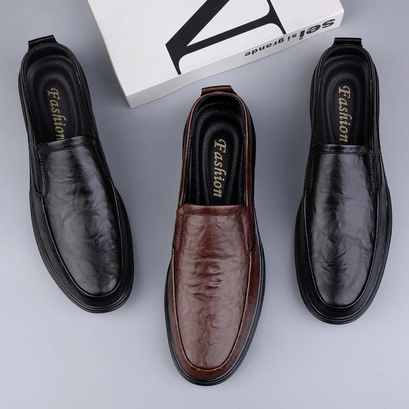 Men's Uniform Dress Oxford Loafers Derby Flats Low-top Slip on Leather Round-toe Business Casual Spring Summer Winter Breathable