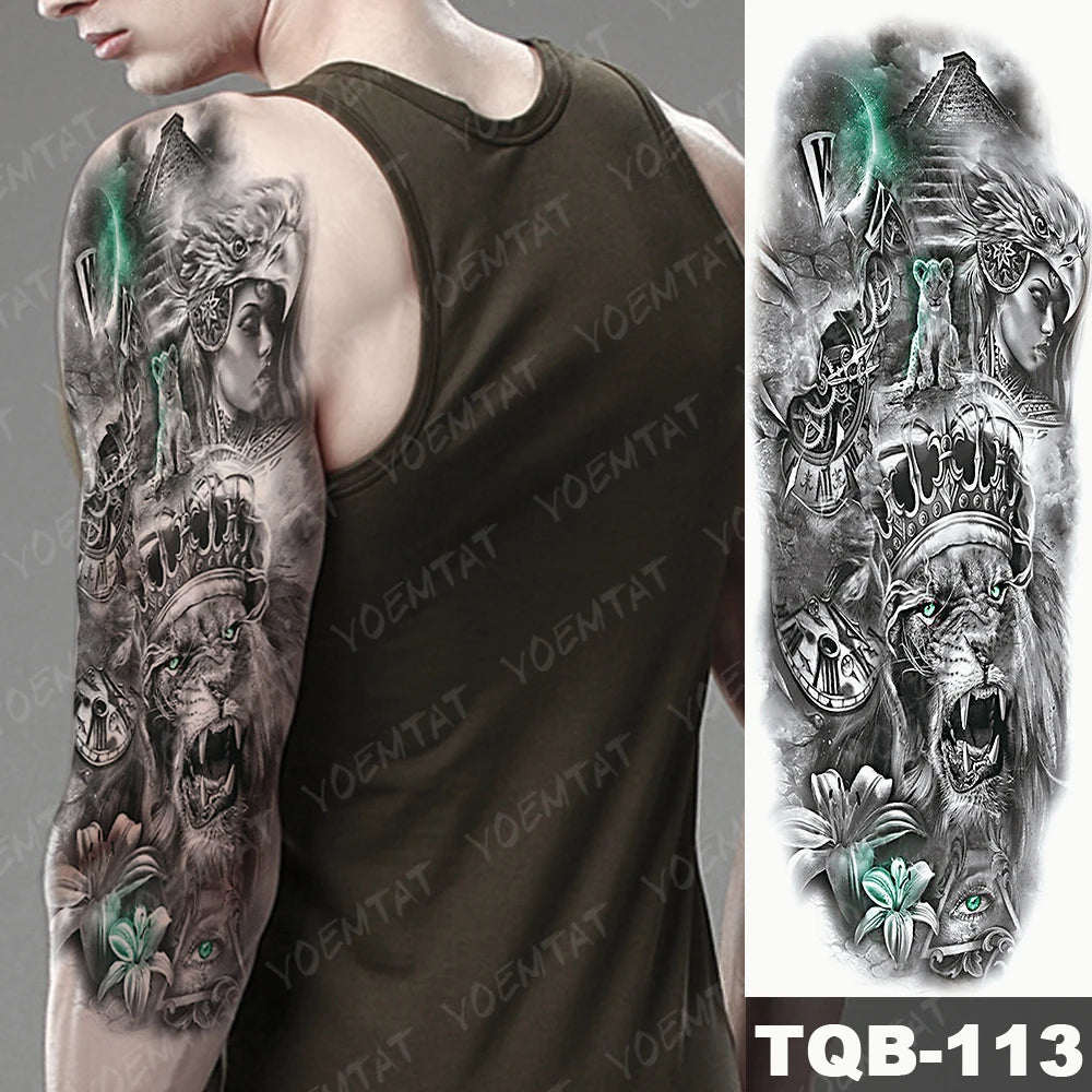 Large Arm Sleeve Tattoo Forest Angel Wolf Lion Waterproof Temporary Tatto Sticker Crown Skull Body Art Full Fake Tatoo Women Men