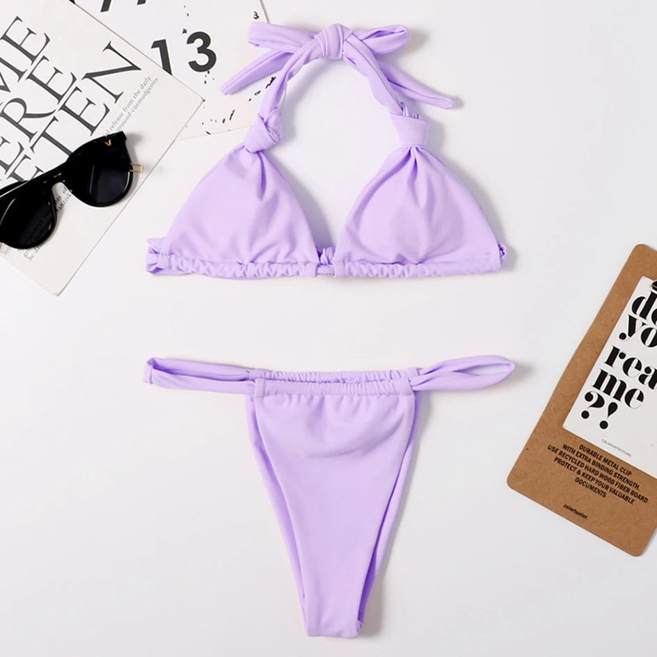 Sexy Micro Bikini 2024 Woman Swimsuit Mini Thong Bikinis Set Beachwear Halter Top Swimwear Women Swimming Wear for Bathing Suit