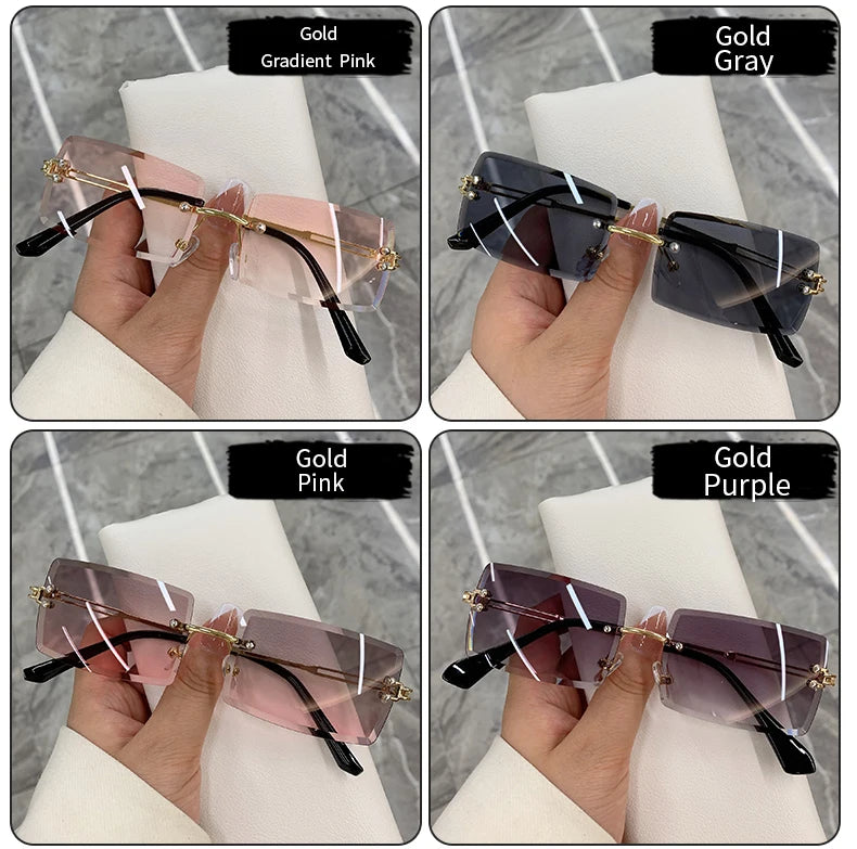 Vintage Fashion 2021 New Sunglasses Rimless Frameless Rectangle Shades Gradient UV400 Summer Traveling Sun Glasses for Women