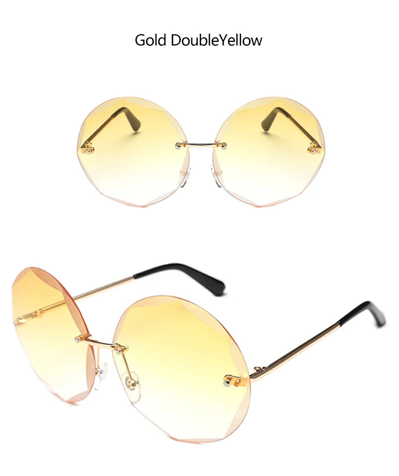 Round Rimless Sunglasses Women Men Vintage Oversized Gradient Sun Glasses Ladies Luxury Shades Female Stylish Eyewear Oculos