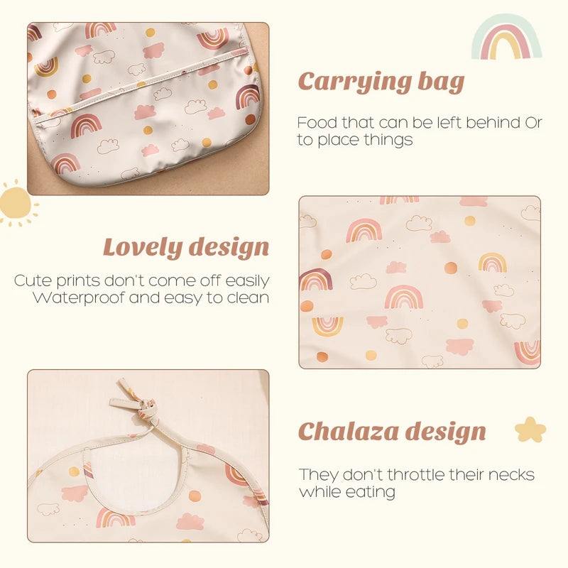 Let's Make Bib with Pocket Baby Stuff Children Accessories Feeding Drawing Apron Waterproof Adjustable Cute Print Bibs