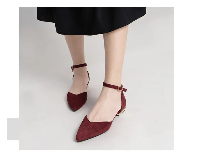 D'orsay suede cover metal low heels office sandals women pointed toe buckle sandalias elegant closed toe summer work shoes women