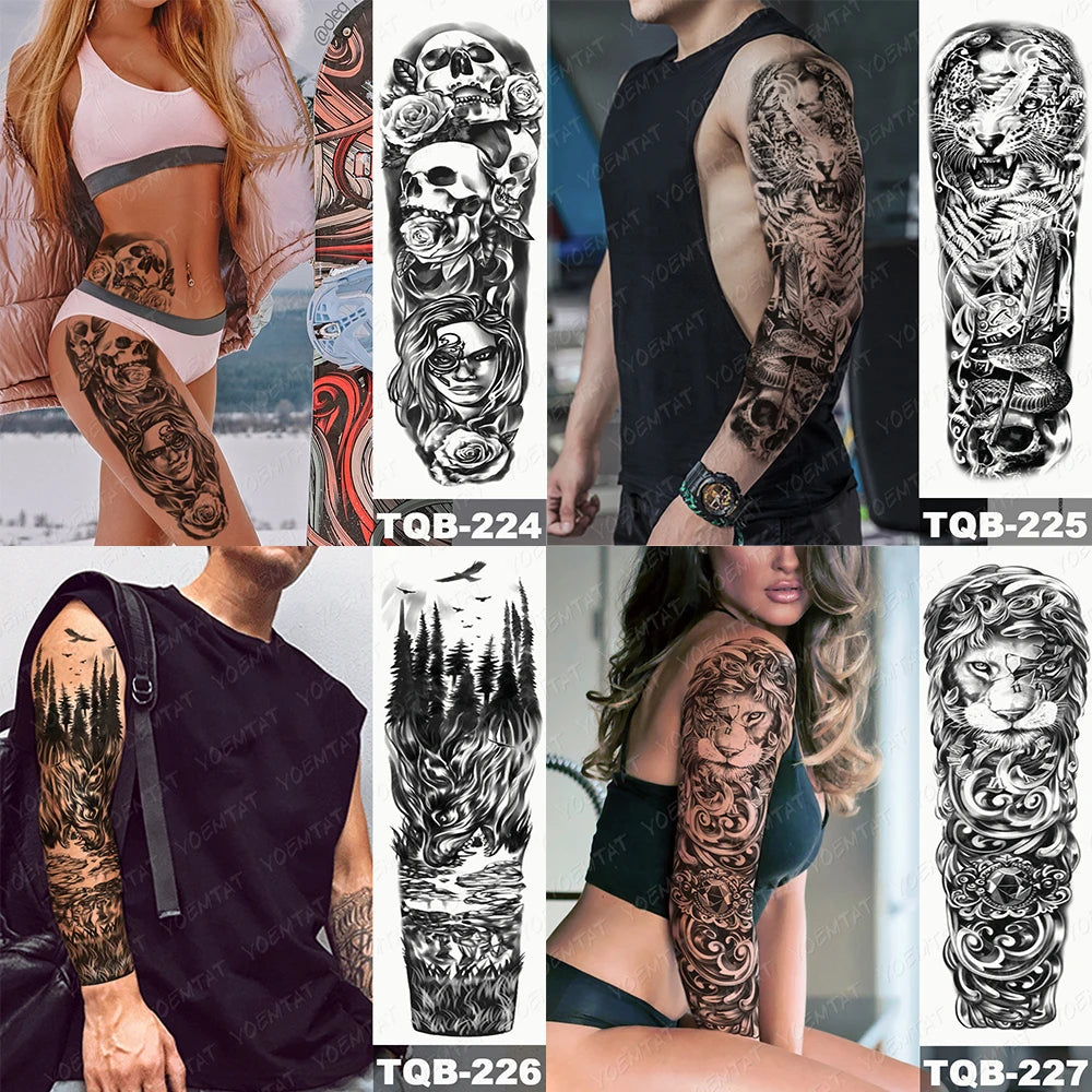 Large Arm Sleeve Tattoo Black Maori Totem Waterproof Temporary Tatto Sticker Tribal Flame Body Art Full Fake Tatoo Women Men