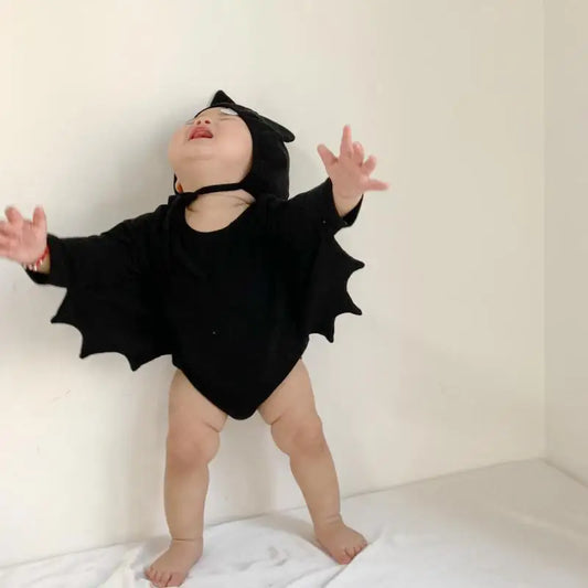 2025 Autumn New Cute Baby Boy Bodysuit Fashion Cartoon Bat Shape Baby Clothes Long Sleeve Infant Girl Jumpsuit + Hat Outfits