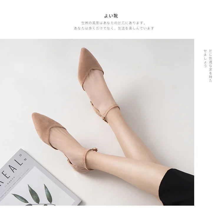D'orsay suede cover metal low heels office sandals women pointed toe buckle sandalias elegant closed toe summer work shoes women