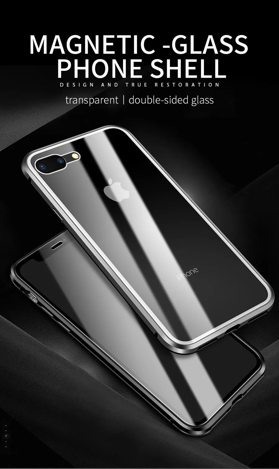 Magnetic Adsorption Case Metal Frame Tempered Glass Back with Built-in Magnet Cover For iPhone 7/8 Plus/iPhone SE 2020 2022