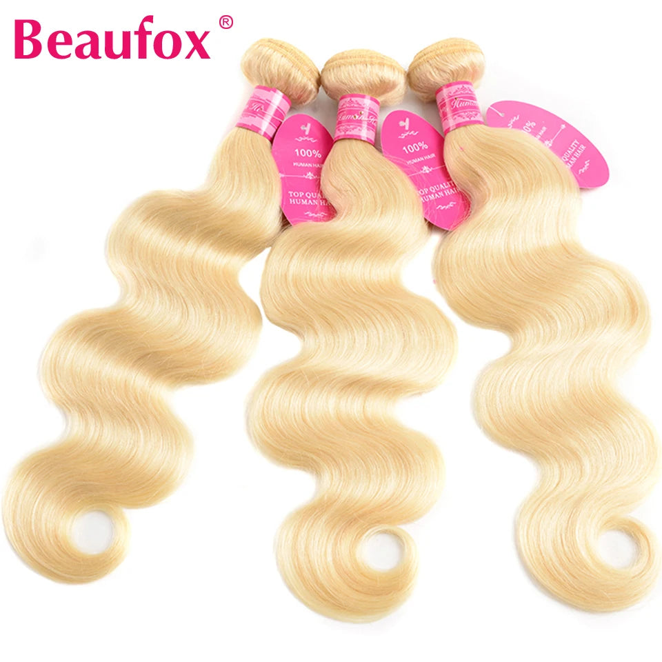Beaufox 613 Blonde Bundles With Frontal Brazilian Body Wave With Frontal Remy Blonde Human Hair Lace Frontal Closure With Bundle