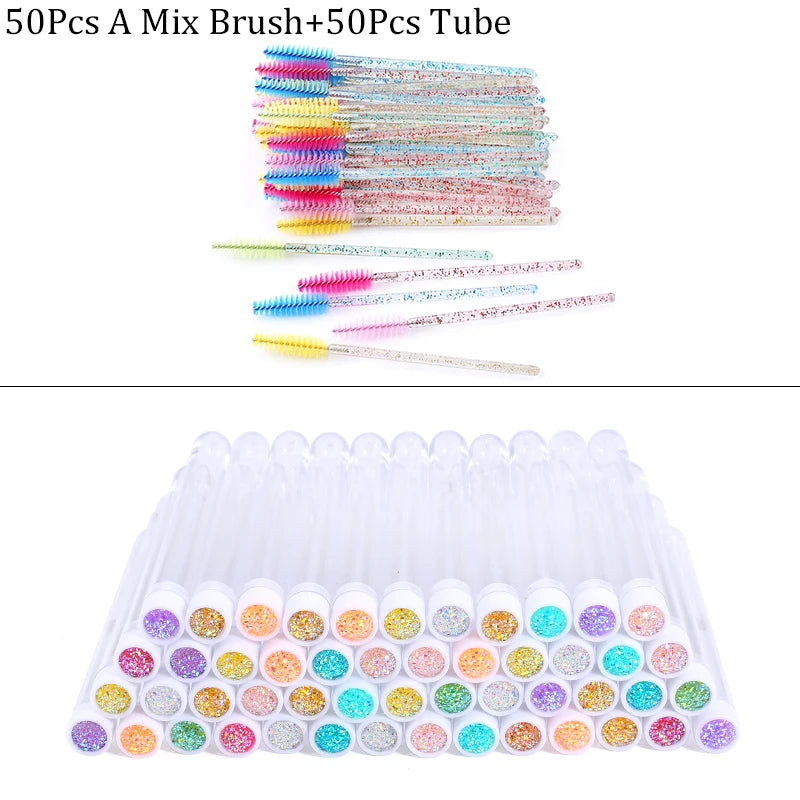 50Pcs Eyelash Brush Mascara Tube Crystal Eyebrow Brushes Disposable Comb Dust-proof Lash Extension Supplies Cosmetic Makeup Tool