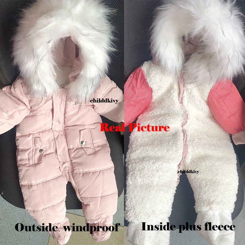 0-24 Months Newborn Baby Jumpsuit Winter Cotton Baby Romper With Gloves Hooded Thicken Boys Snowsuit Girl Clothing Set