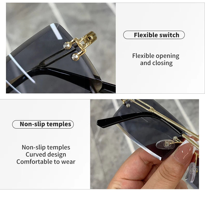Vintage Fashion 2021 New Sunglasses Rimless Frameless Rectangle Shades Gradient UV400 Summer Traveling Sun Glasses for Women