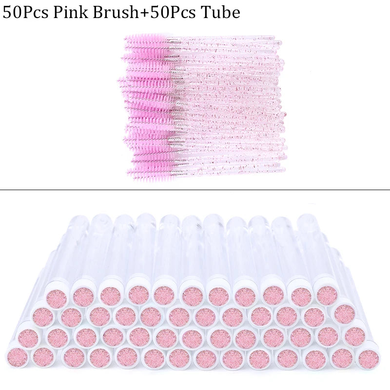 50Pcs Eyelash Brush Mascara Tube Crystal Eyebrow Brushes Disposable Comb Dust-proof Lash Extension Supplies Cosmetic Makeup Tool