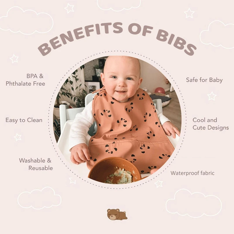 Let's Make Bib with Pocket Baby Stuff Children Accessories Feeding Drawing Apron Waterproof Adjustable Cute Print Bibs