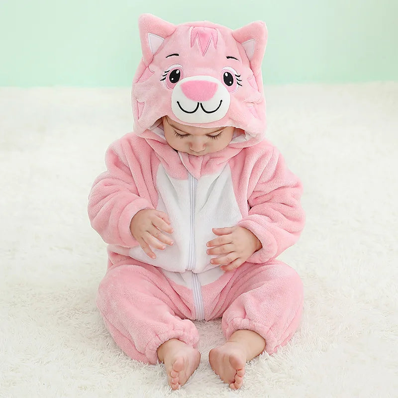 Baby Kigurumi Penguin Lion Cat Animal Cosplay Costume Winter Plush Jumpsuit for Toddler Boys 1 to 2 3 4 Years Baby Girl Outfits