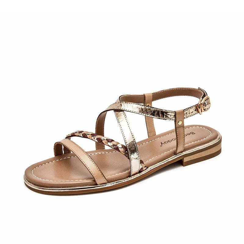 BeauToday Gladiator Sandals Women Genuine Cow Leather Twist Band Designer Flats Slingback Summer Female Flat Heel Shoes 32303