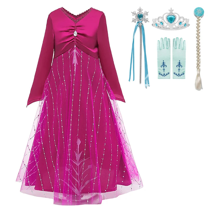 Elsa Anna 2 Dress Girls Princess Carnival Party Halloween Cosplay Costume Snow Queen Vestido Children Clothing For 2-12 Years