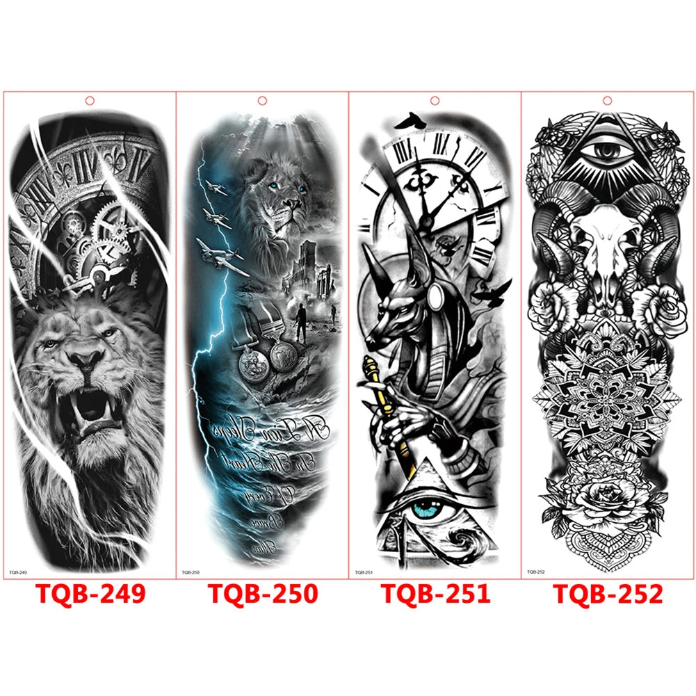 Large Arm Sleeve Tattoo Rose Gear Clock Eye Waterproof Temporary Tatto Sticker Lion Wolf King Body Art Full Fake Tatoo Women Men
