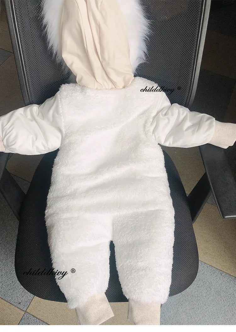 0-24 Months Newborn Baby Jumpsuit Winter Cotton Baby Romper With Gloves Hooded Thicken Boys Snowsuit Girl Clothing Set