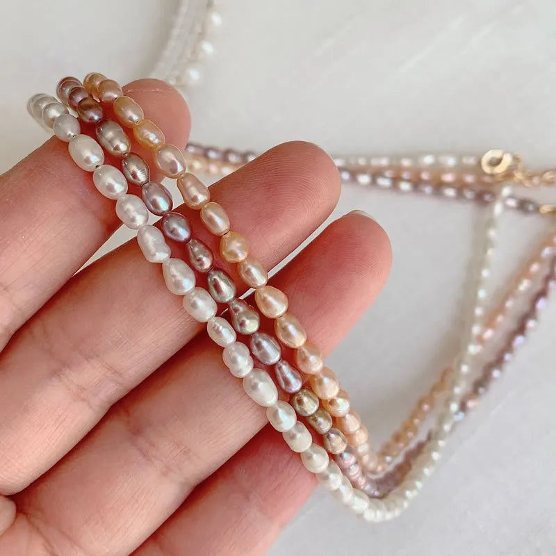 Elegant Natural Freshwater Pearl Necklace for Women Cute Small Size Rice Oval Baroque Pearl Choker Wedding Jewelry Femme Collier