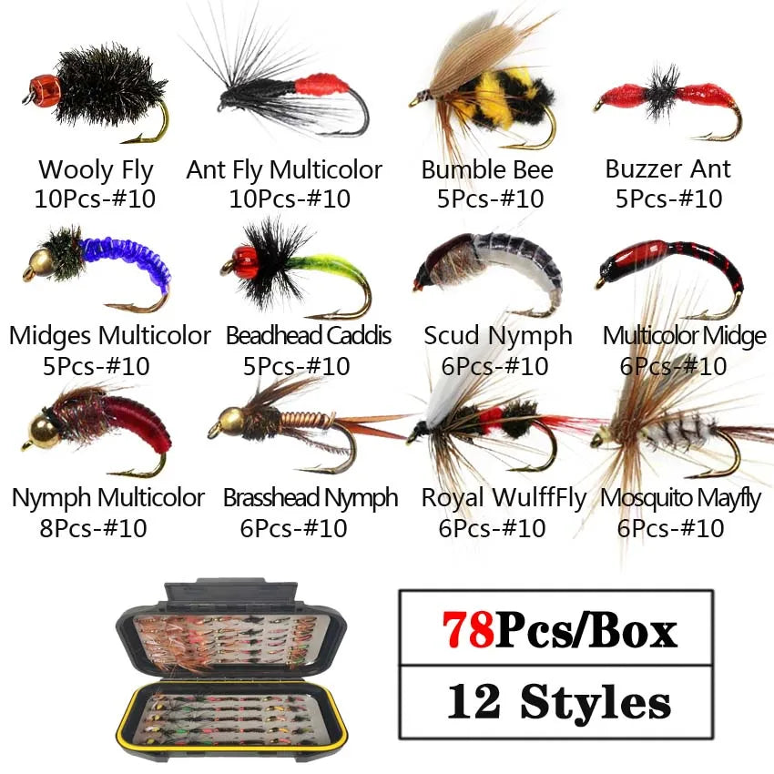 40/78/126Pcs/Box Mixed Styles Fly Fishing Lure Wet/Dry Nymph Artificial Flies Bait Pesca Tackle Trout Carp Kit