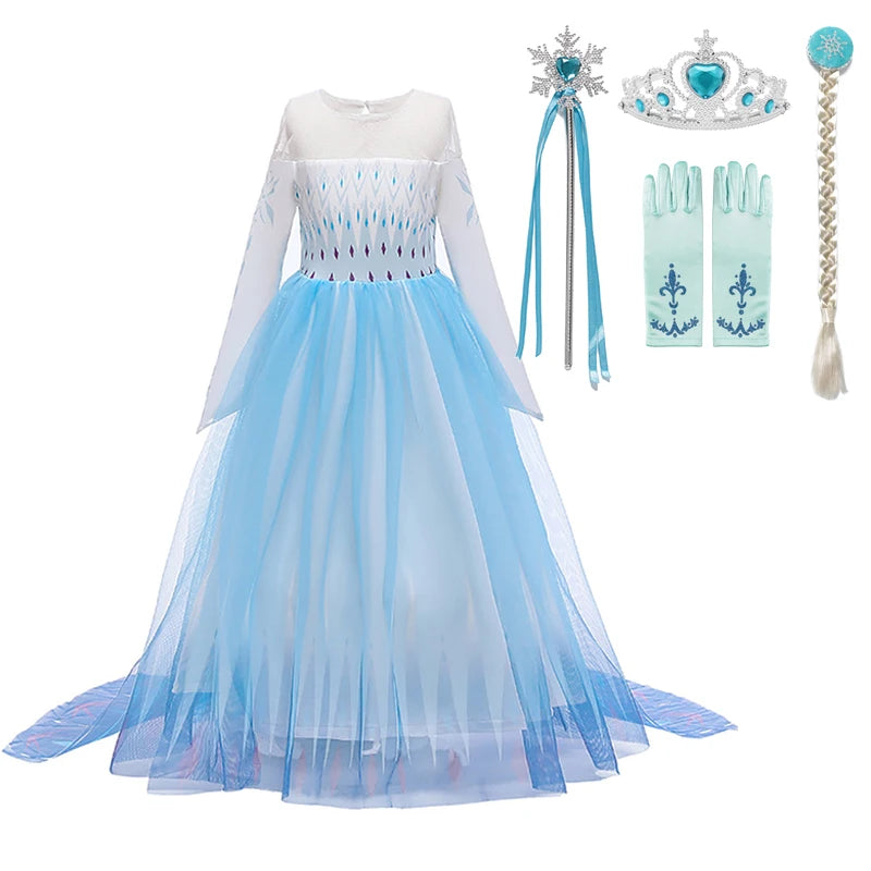 Elsa Anna 2 Dress Girls Princess Carnival Party Halloween Cosplay Costume Snow Queen Vestido Children Clothing For 2-12 Years