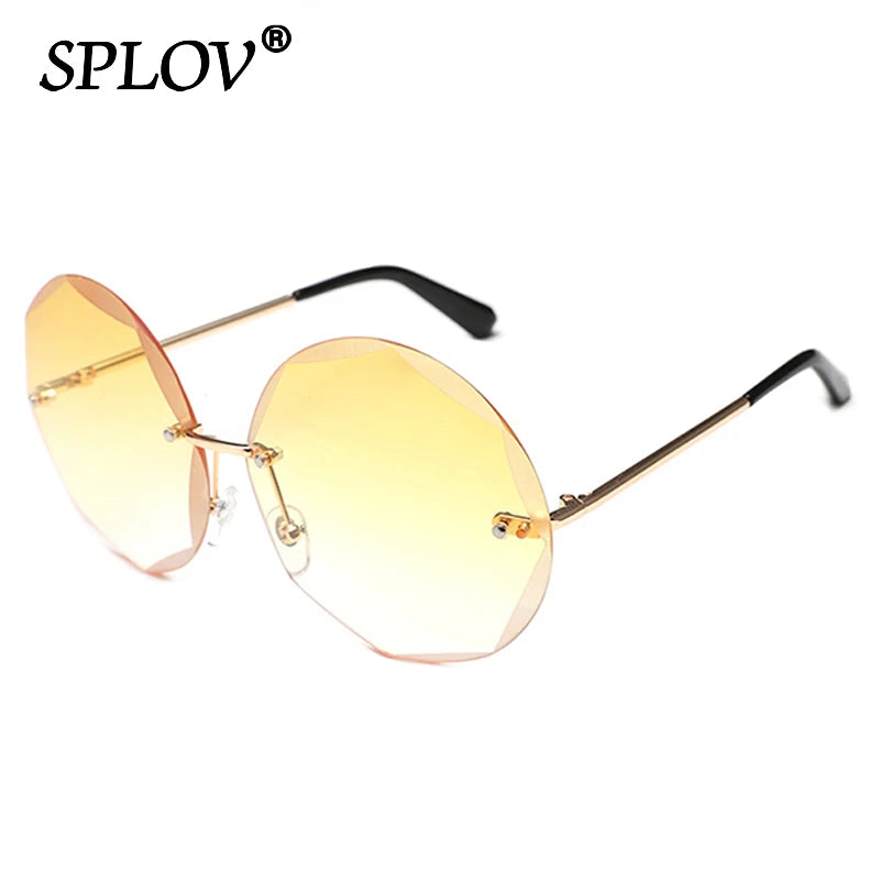 Round Rimless Sunglasses Women Men Vintage Oversized Gradient Sun Glasses Ladies Luxury Shades Female Stylish Eyewear Oculos