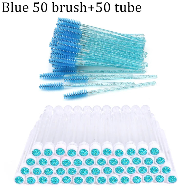 50Pcs Eyelash Brush Mascara Tube Crystal Eyebrow Brushes Disposable Comb Dust-proof Lash Extension Supplies Cosmetic Makeup Tool