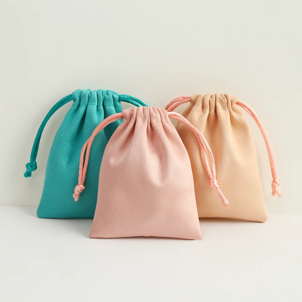 50pcs 7x9cm Light Blue Flannel Drawstring Packing Jewelry Packaging Display Luxury Velvet Suede Pouches Wedding Favors Gift Bags