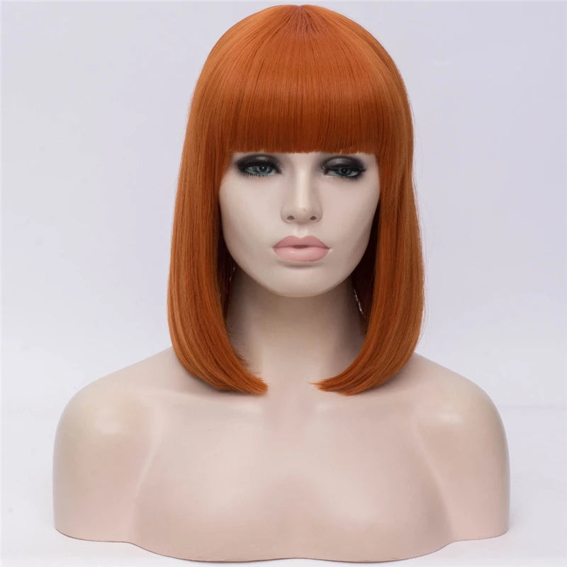 MSIWIGS Women Synthetic Straight Short Bob Wigs With Bangs Blue Golden Red Black White Purple Green Brown Cosplay Wig Female