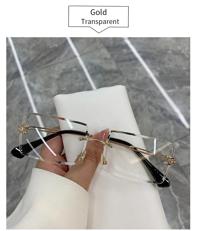 Vintage Fashion 2021 New Sunglasses Rimless Frameless Rectangle Shades Gradient UV400 Summer Traveling Sun Glasses for Women