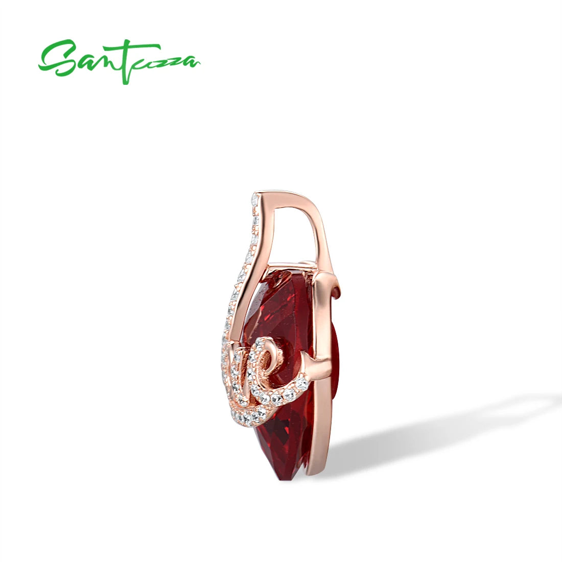 SANTUZZA Authentic 925 Sterling Silver Pendant for Women Red Stones White CZ Love Heart Pendant Valentines Gifts Fine Jewelry