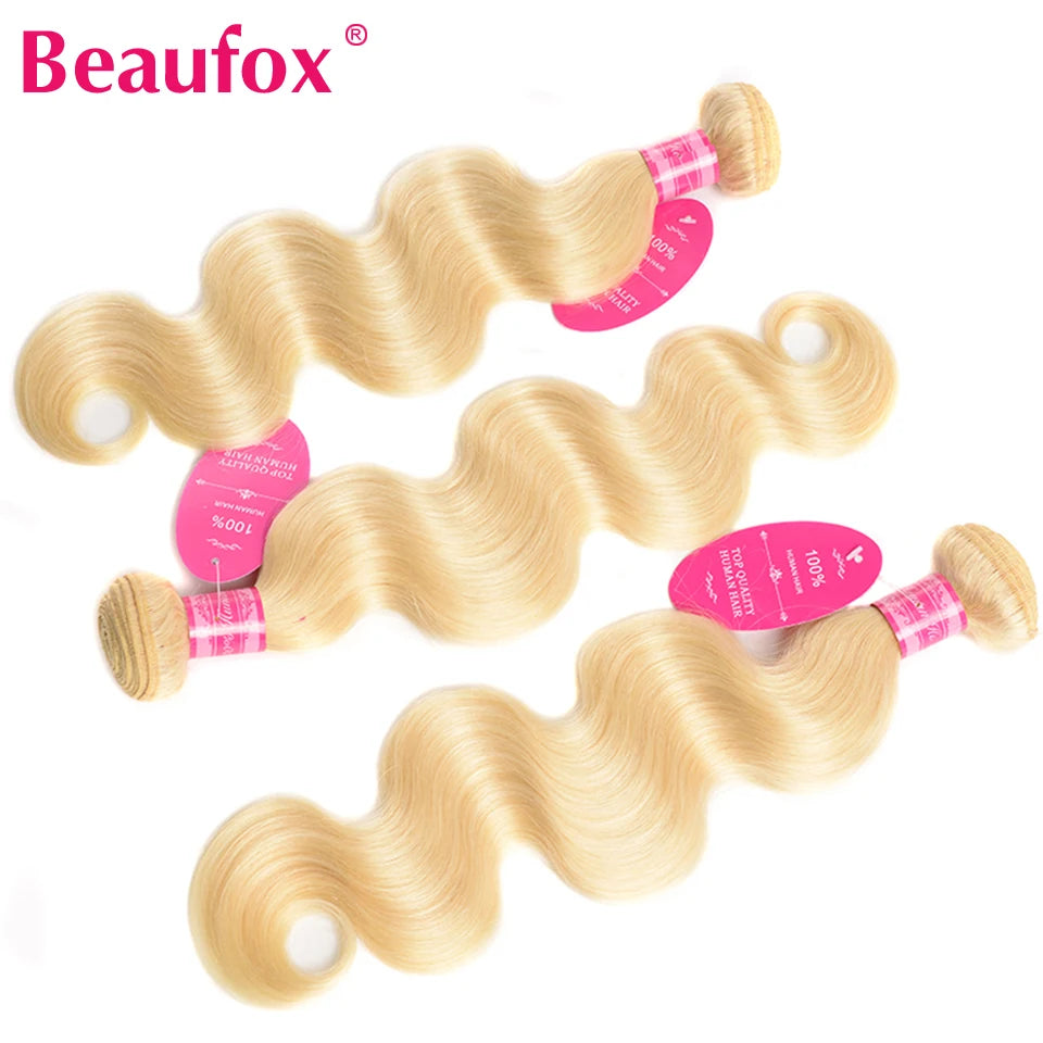 Beaufox 613 Blonde Bundles With Frontal Brazilian Body Wave With Frontal Remy Blonde Human Hair Lace Frontal Closure With Bundle
