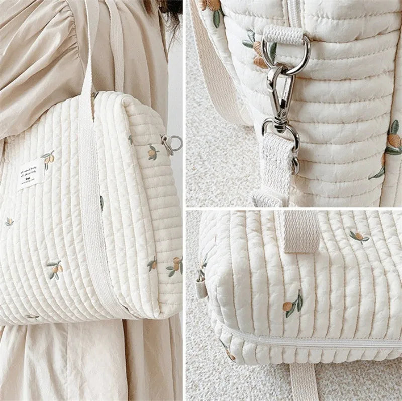 fashion Mommy Bag Baby Diaper Bag Portable Shoulder Bag Embroidery Quilted Stroller Nappy Bag Diaper Storage Large Handbags