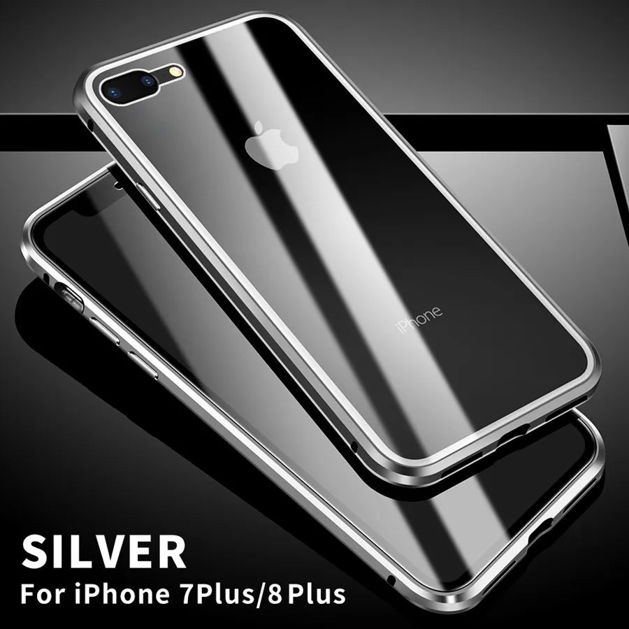 Magnetic Adsorption Case Metal Frame Tempered Glass Back with Built-in Magnet Cover For iPhone 7/8 Plus/iPhone SE 2020 2022