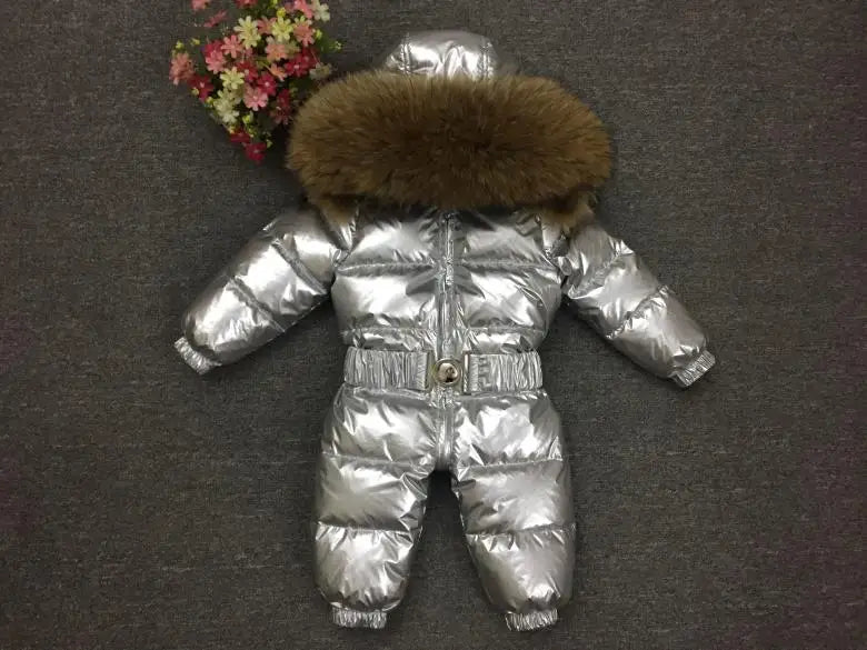 Russian Winter Boys Girls 1-5Y Winter Overalls Baby Rompers Duck Down Jumpsuit Real Fur Collar Children Outerwear Kids Snowsuit