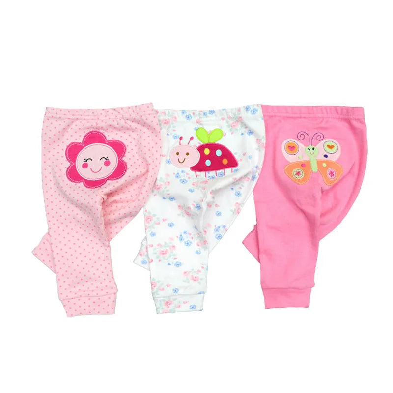 Solid Color 100%cotton Newborn Baby Pants 3/4Pieces Baby Girl Trousers 0-24M Soft Cartoon Print Baby Boy Pants Accessories