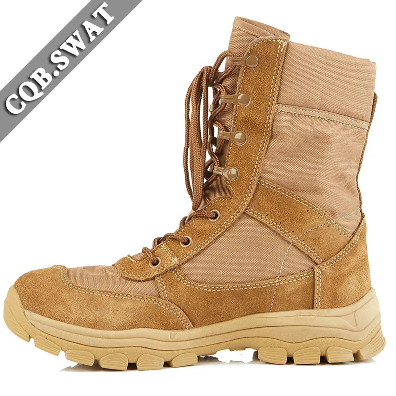 New Men's Suede Leather Desert Boots Combat Tactical Ankle Boots Lace-Up Closure Mesh Lining for Summer Winter Rubber Outsole