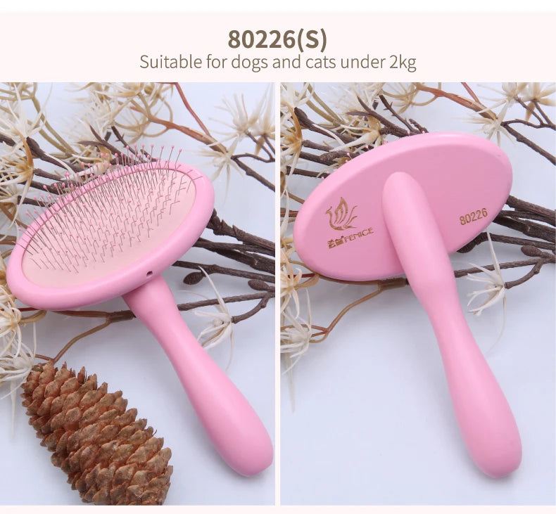 Fenice Pet Hair Brush Massage Handle Comb for Dog Cat Grooming Pet Hair Cleaning Tool