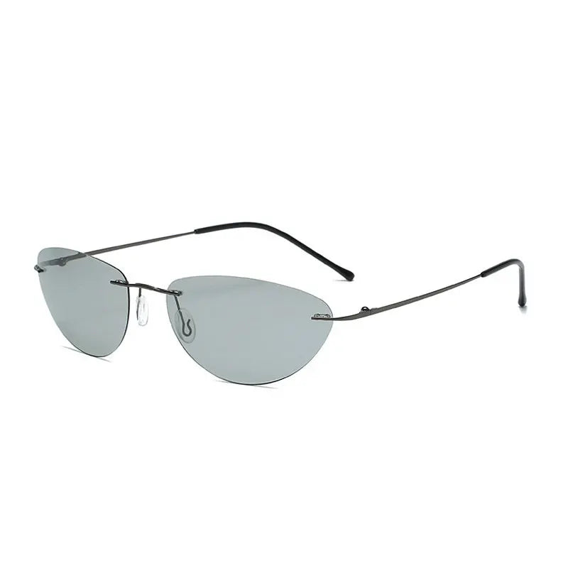 Fashion Rimless Square Sunglasses Mens Rectangle Photochromic Polarized Driving Sunglasses Oval Sun glasses UV400