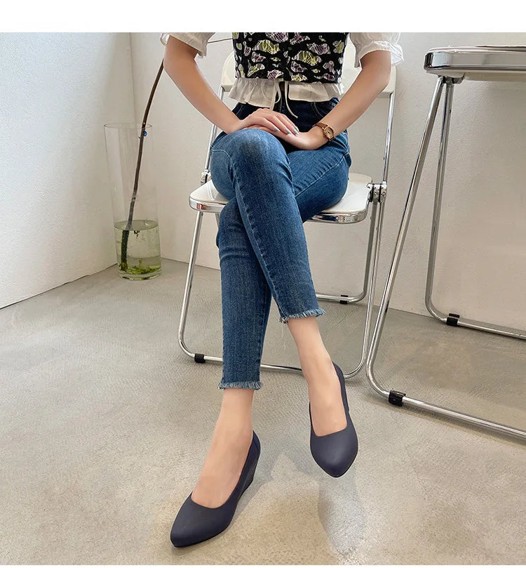 Wedges High heels jelly sandals women solid candy sandales pointed toe summer rain shoes ladies waterproof pvc sandalias 2021