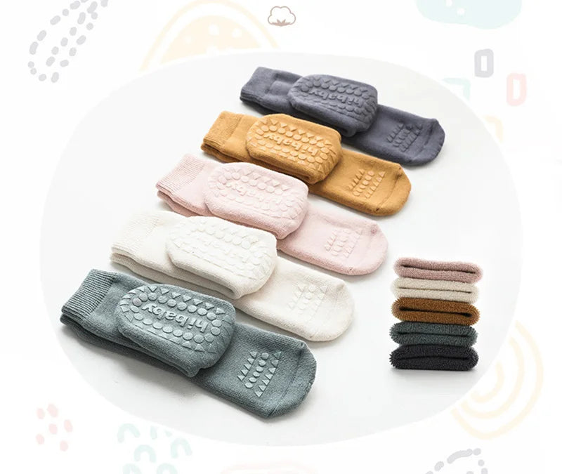 Thickened Kids Socks Baby Floor Socks Boys Girls Pure Color Cotton Warm Non-Slip Newborn Cotton Socks Autumn Winter