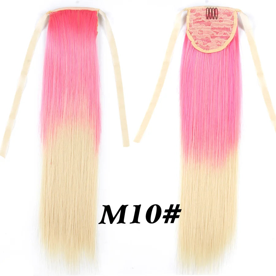 Synthetic Ponytail Long Straight Wrap Around Ponytail Hair Extension Heat-Reistant Fiber Pony Tail Fake Hairpieces For Women